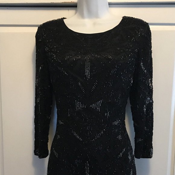NEW Parker Black Dove Beaded Dress SZ 10 Bloomingdales 3/4 Sleeves